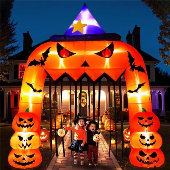 12FT Tall Halloween Inflatables Archway Giant Arch Pumpkin Blow upLED Lights